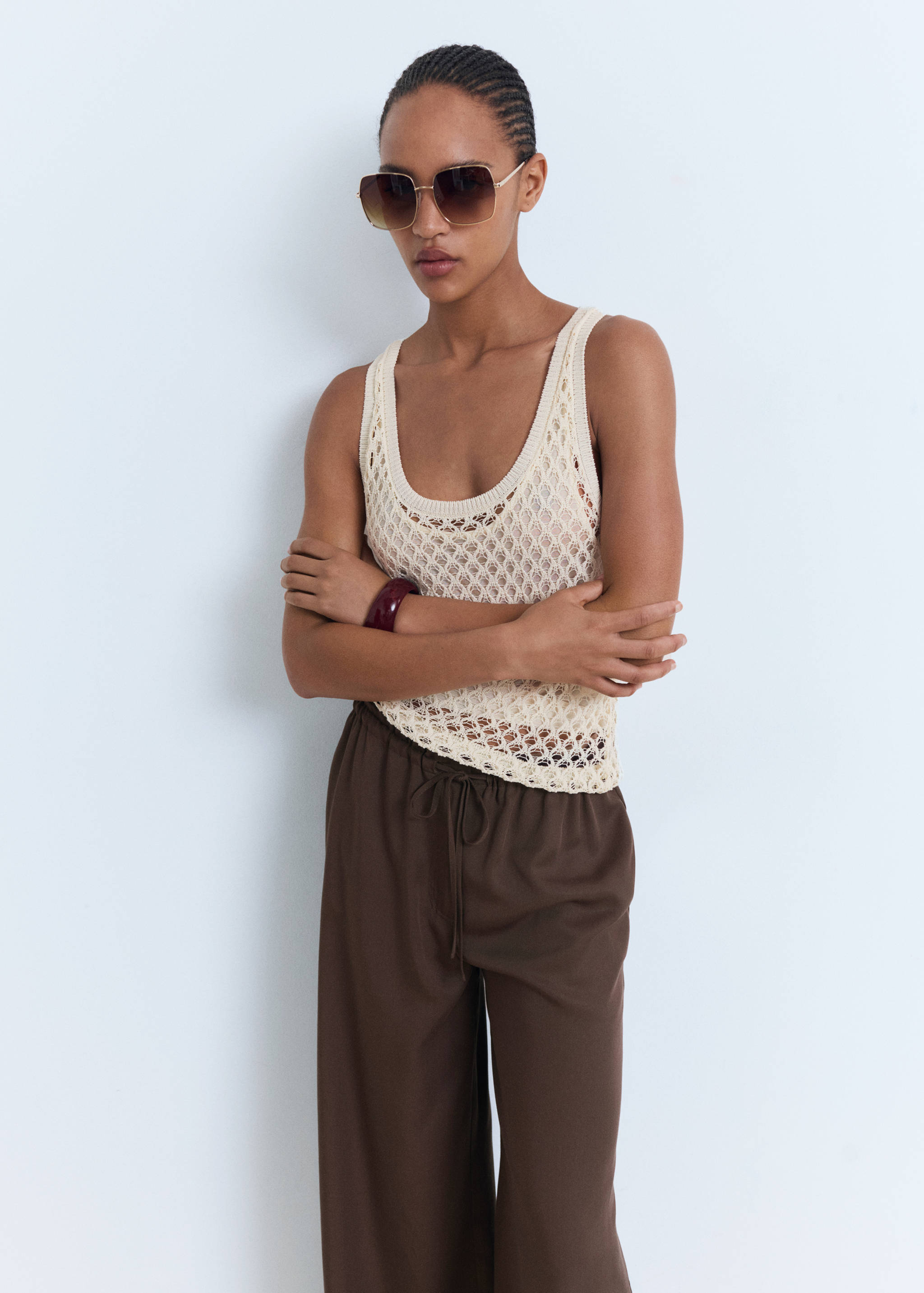 Lyocell wide leg trousers with drawstring - Details of the article 2