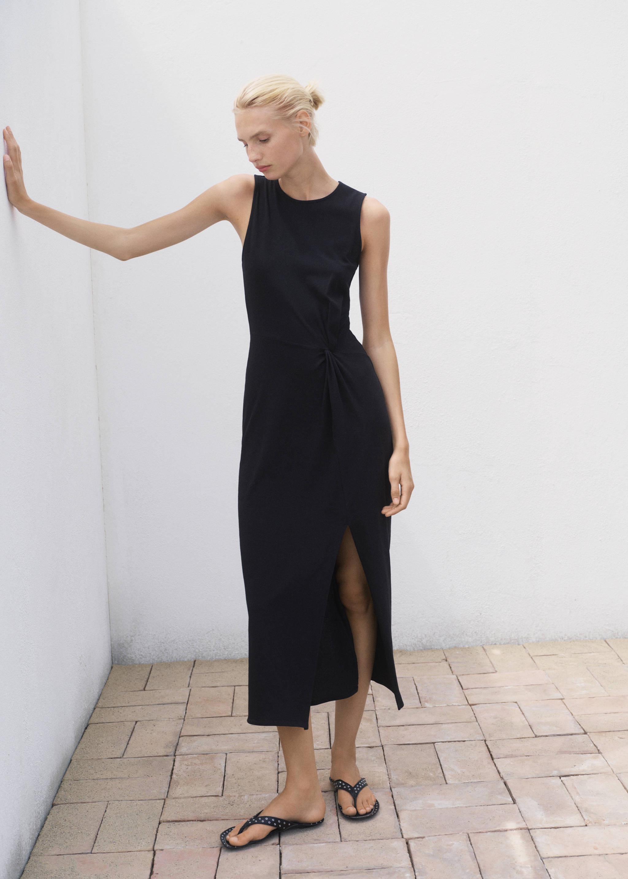 Gathered cotton midi-dress - General plane
