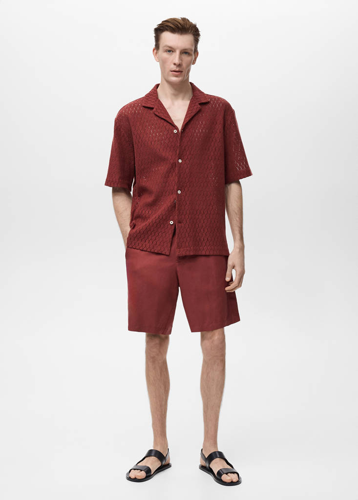 MANGO MAN - Chemise coton détails ajourés cerise - L