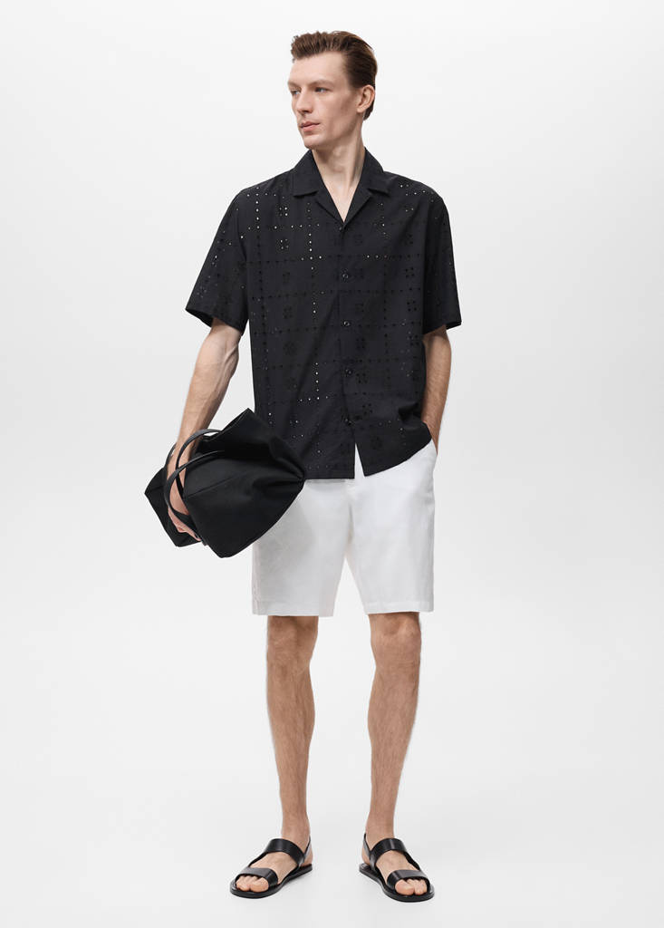Shirt with embroidered eyelet details — Black