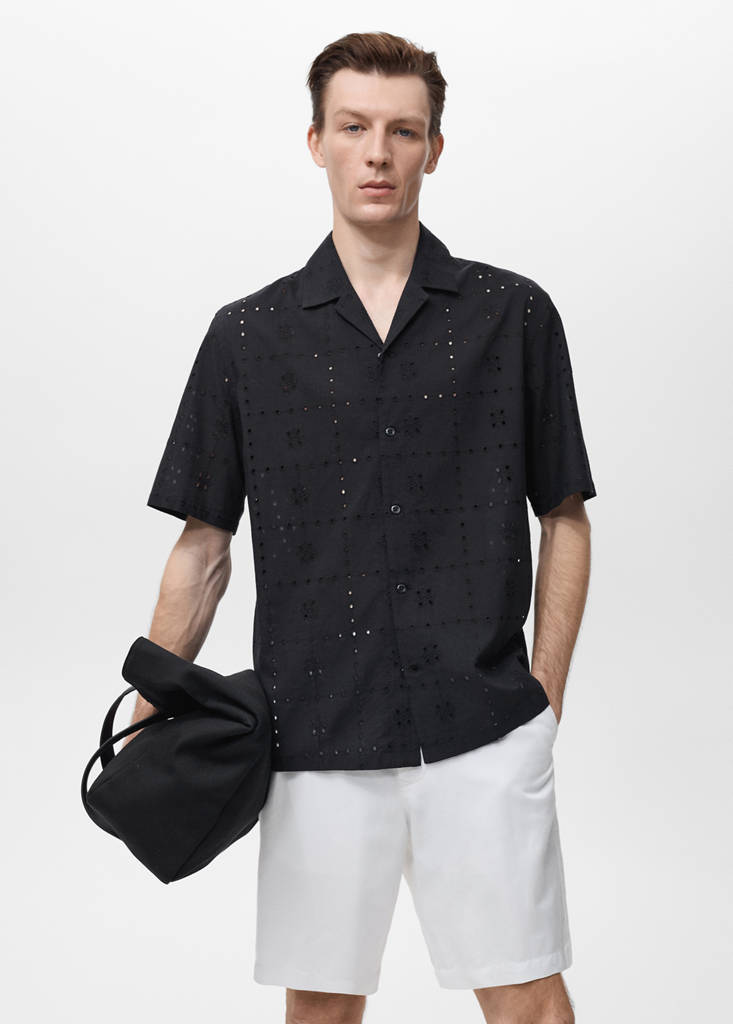 Shirt with embroidered eyelet details — Black