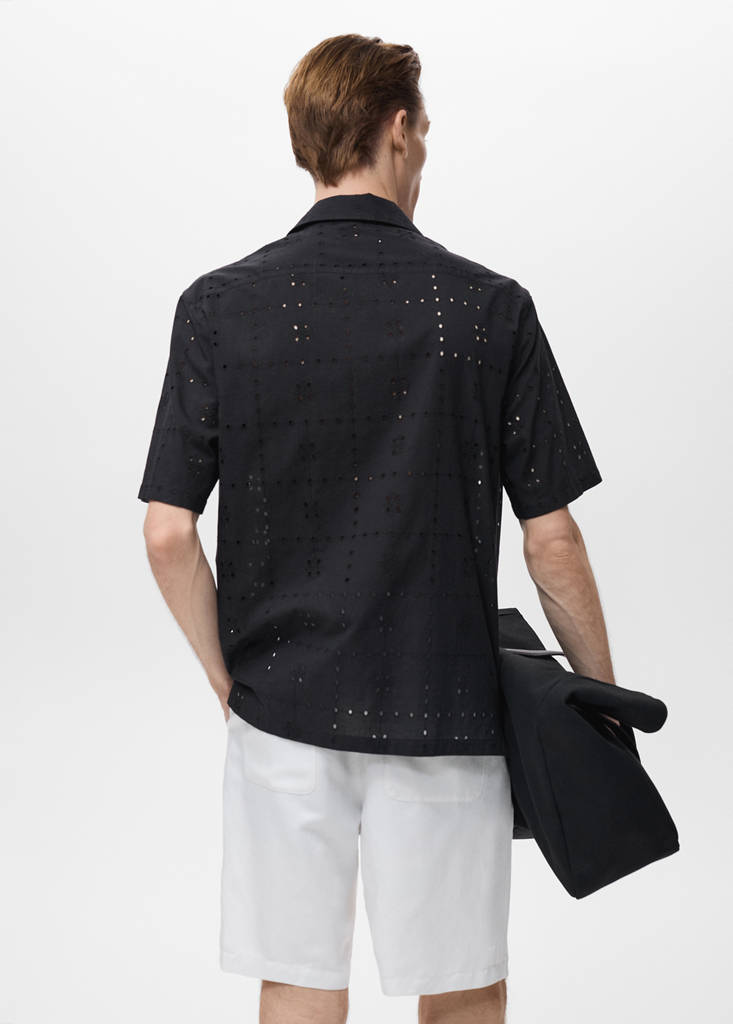 Shirt with embroidered eyelet details — Black
