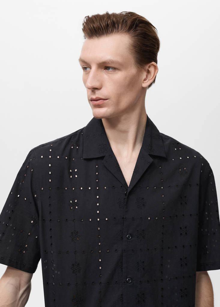 Shirt with embroidered eyelet details — Black