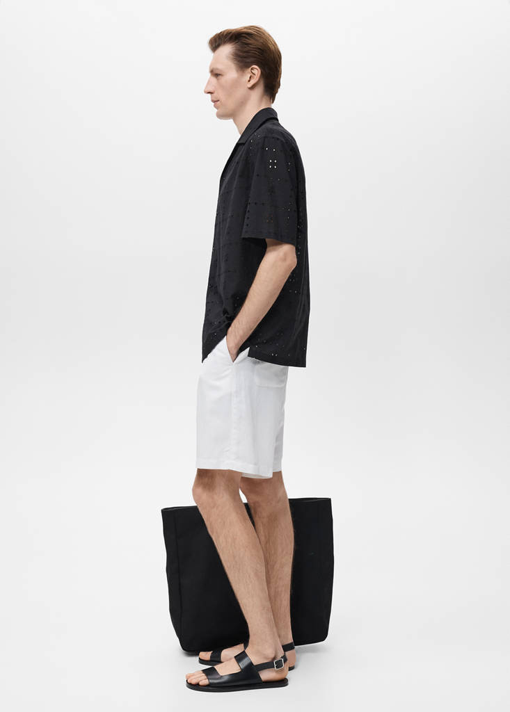 Shirt with embroidered eyelet details — Black