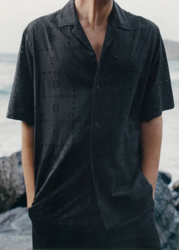 Shirt with embroidered eyelet details — Black