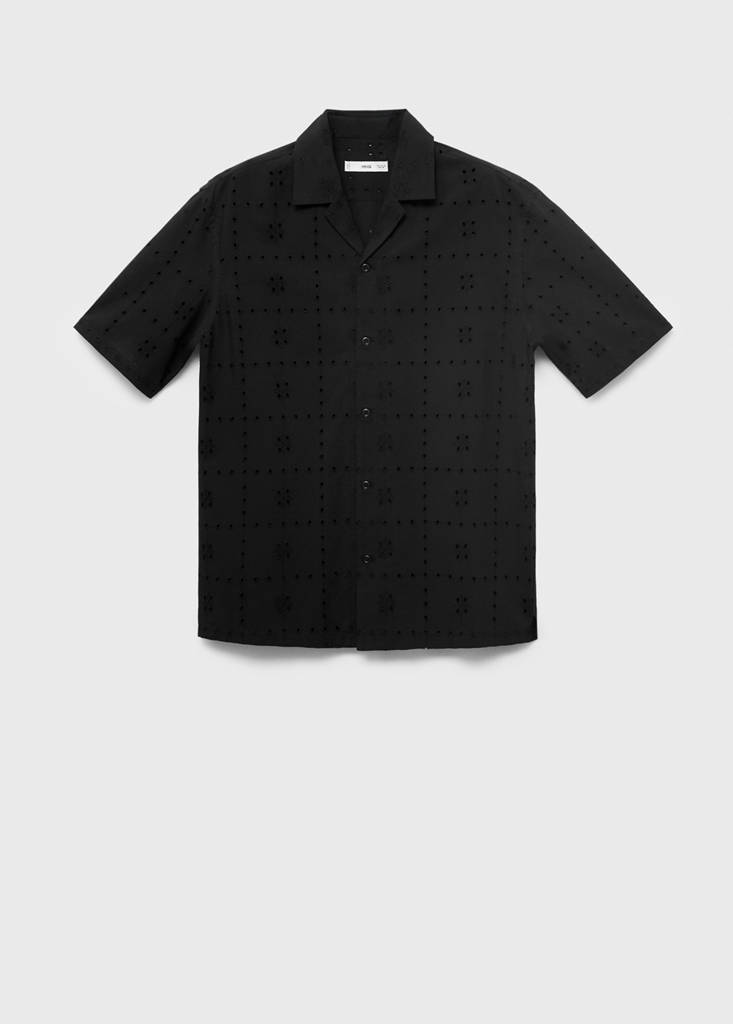 Shirt with embroidered eyelet details — Black