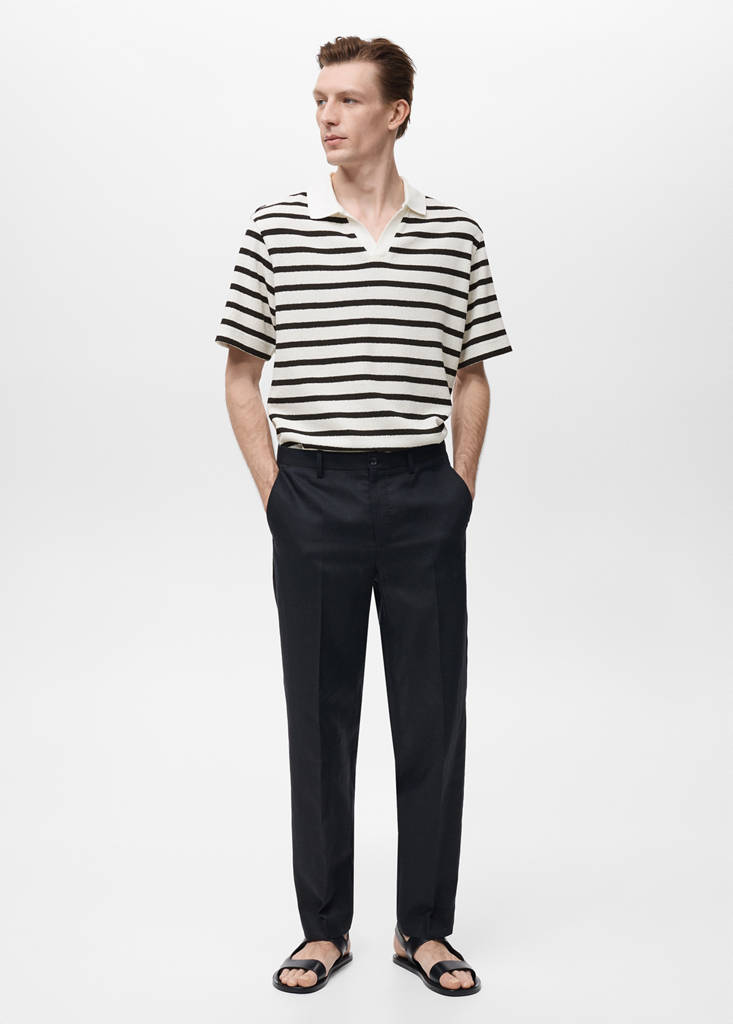 Striped textured knitted polo shirt — Off White