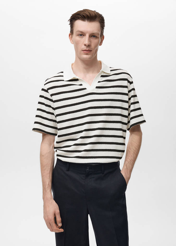 Striped textured knitted polo shirt — Off White