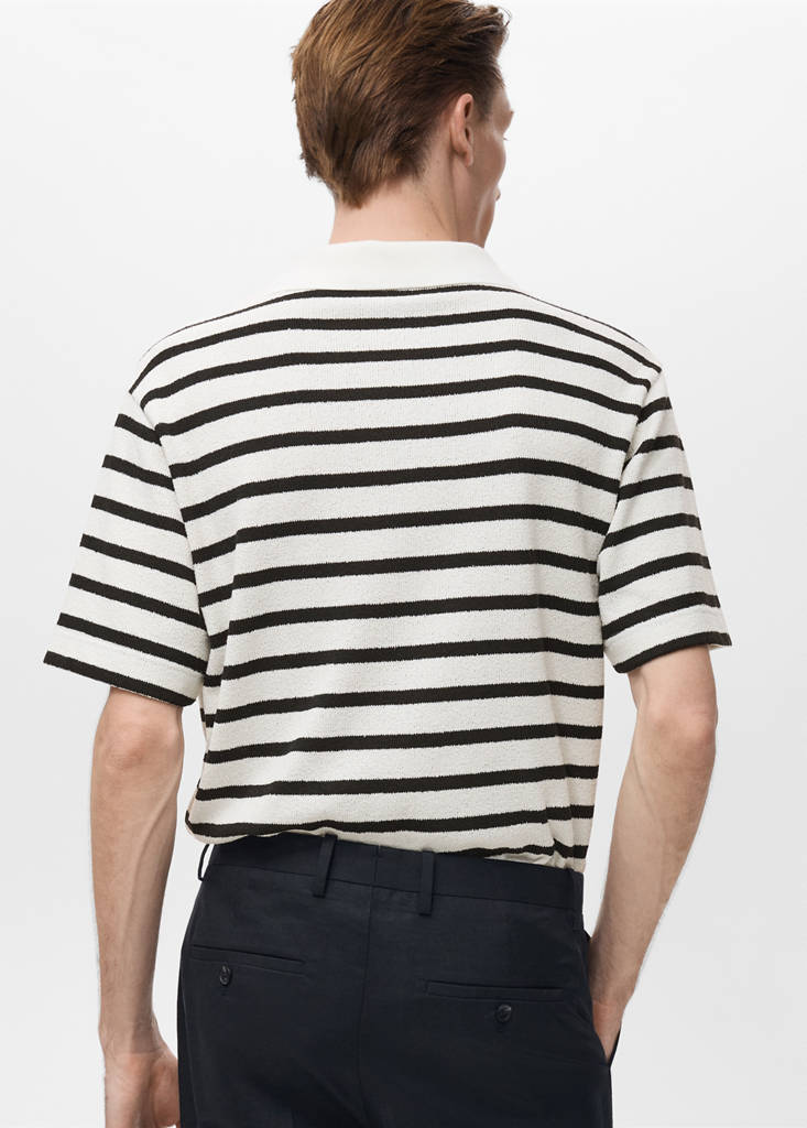 Striped textured knitted polo shirt — Off White