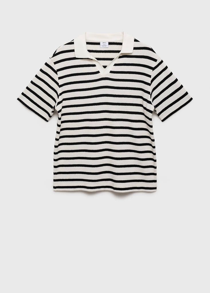 Striped textured knitted polo shirt — Off White