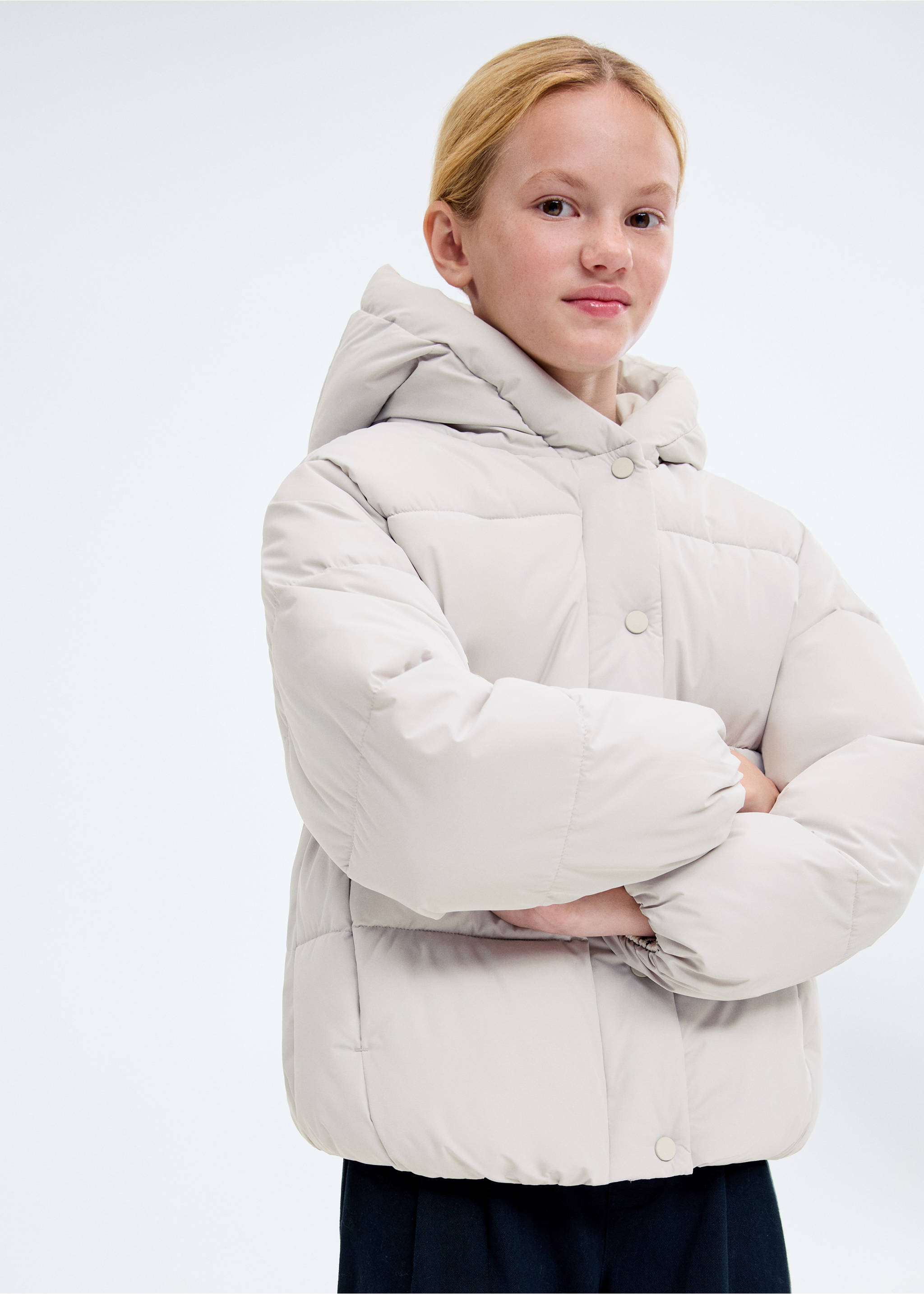 Hooded liner quilted coat - Medium plane, Grey. Ref: 17023275-00.