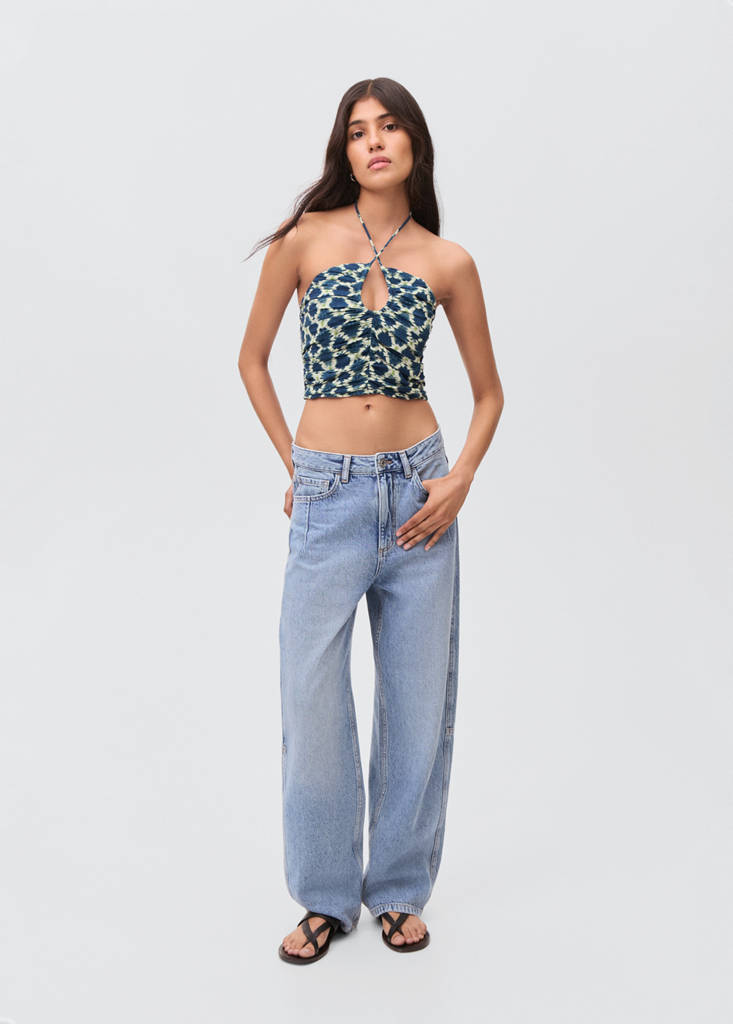 Halter top with ruffled detail — Navy