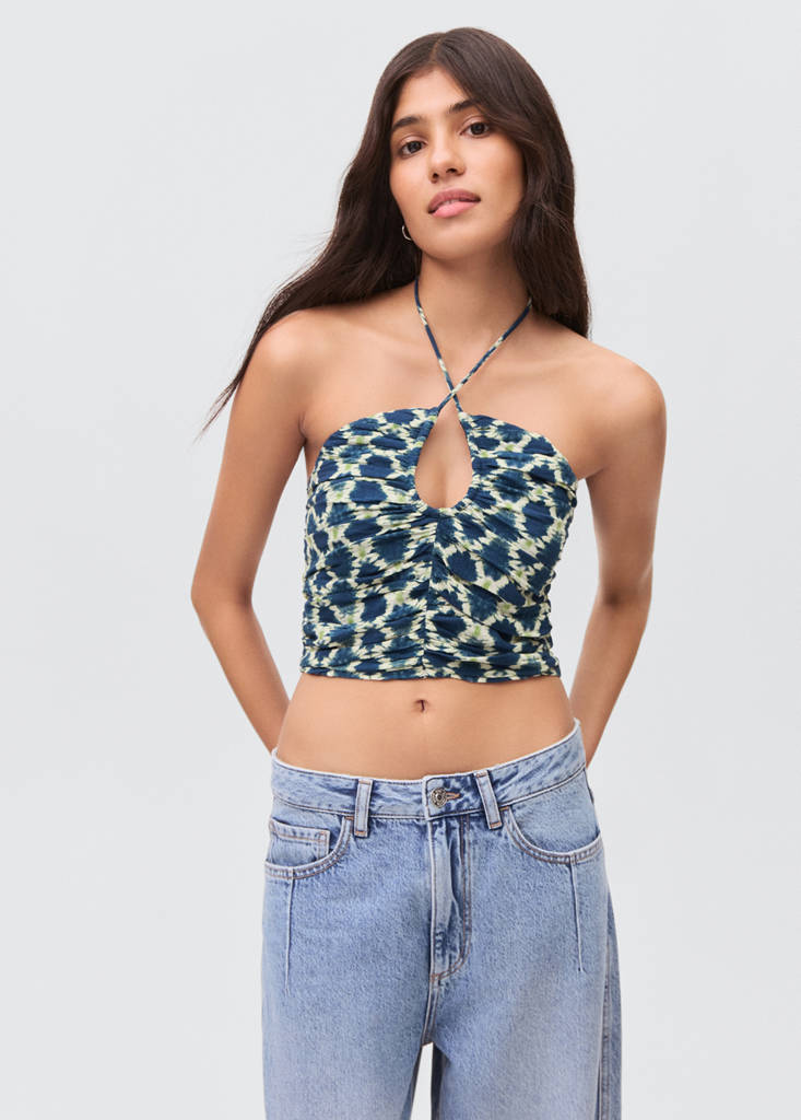Halter top with ruffled detail — Navy