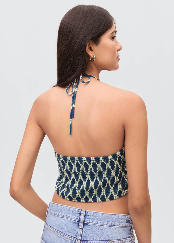 Halter top with ruffled detail — Navy