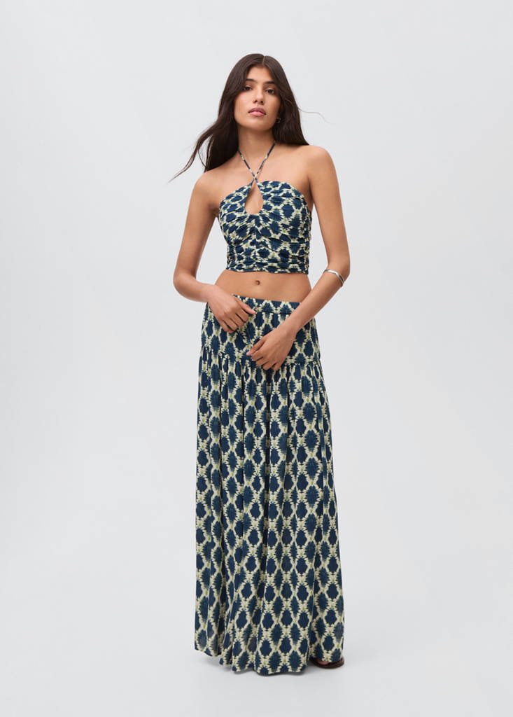 Halter top with ruffled detail — Navy