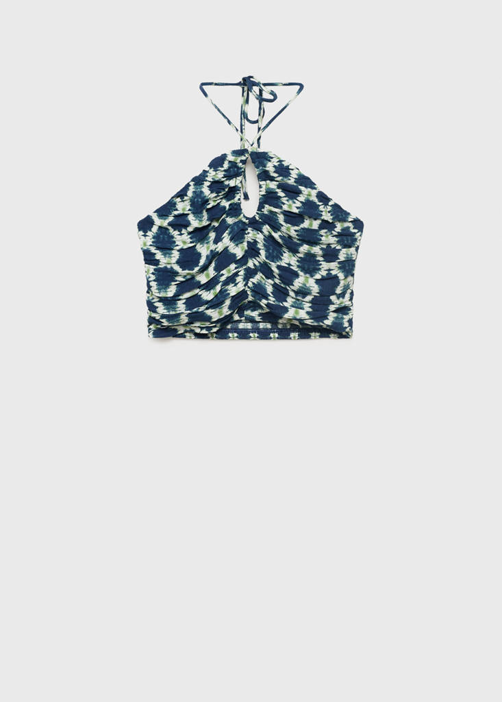 Halter top with ruffled detail — Navy
