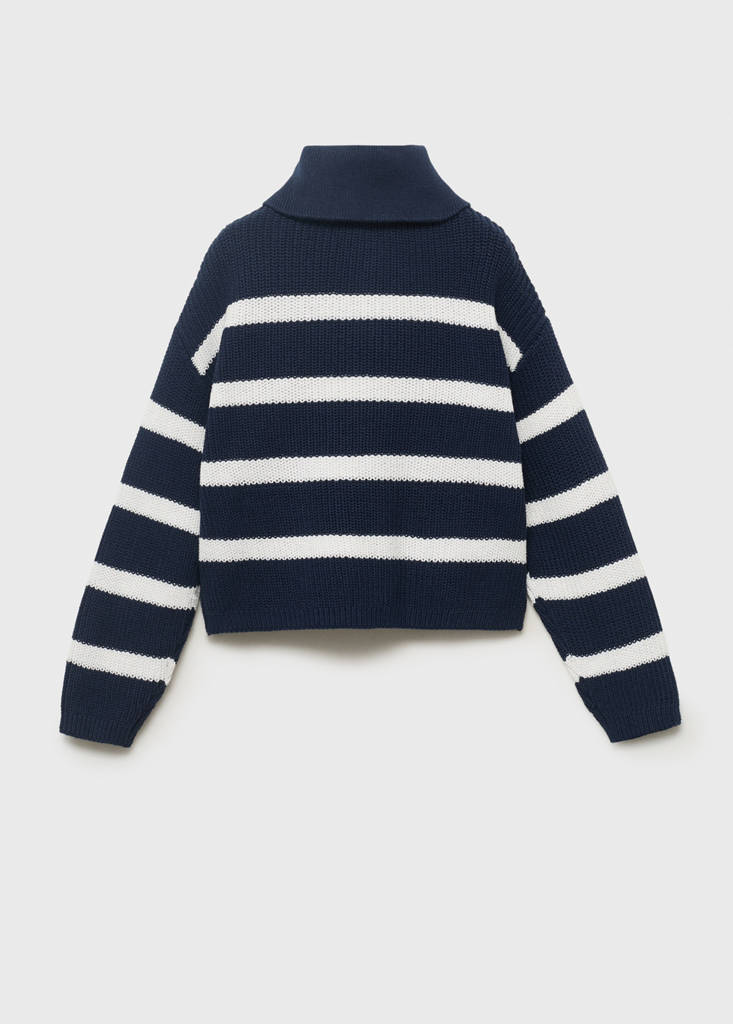 Knitted sweater with perkins neck — Navy