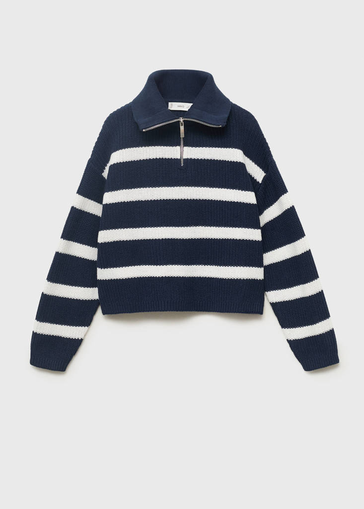 Knitted sweater with perkins neck — Navy