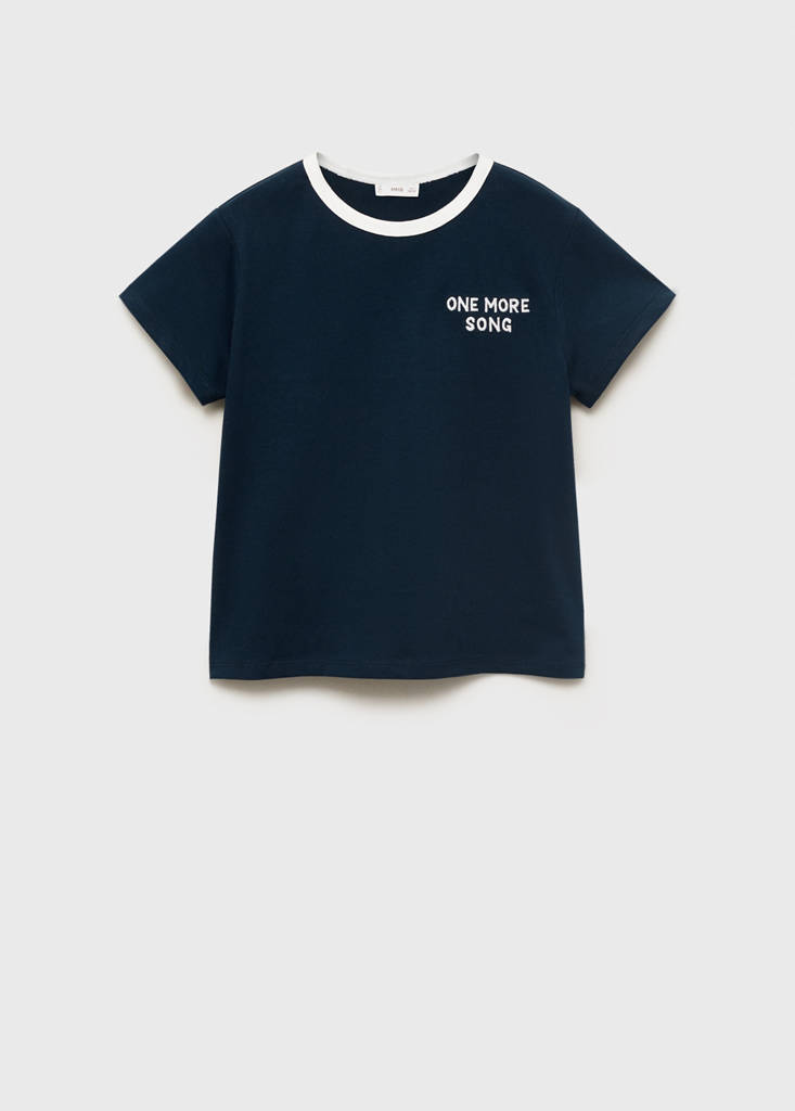 T-shirt with embroidered contrasting collar — Navy