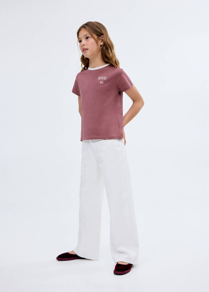 T-shirt with embroidered contrasting collar — Cherry