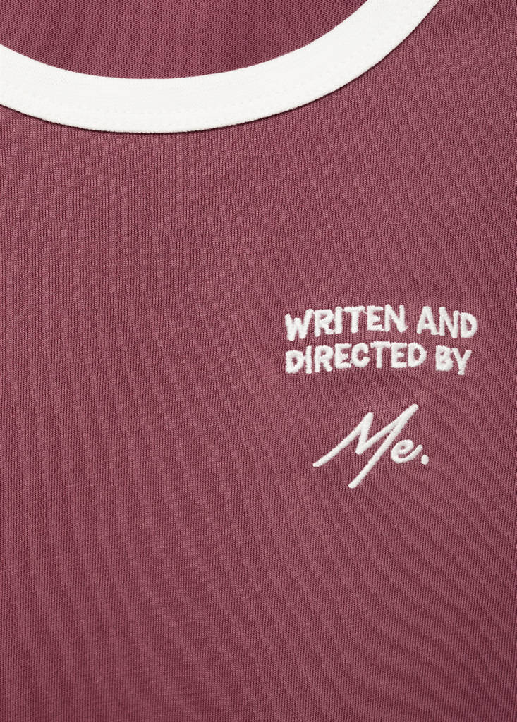 T-shirt with embroidered contrasting collar — Cherry