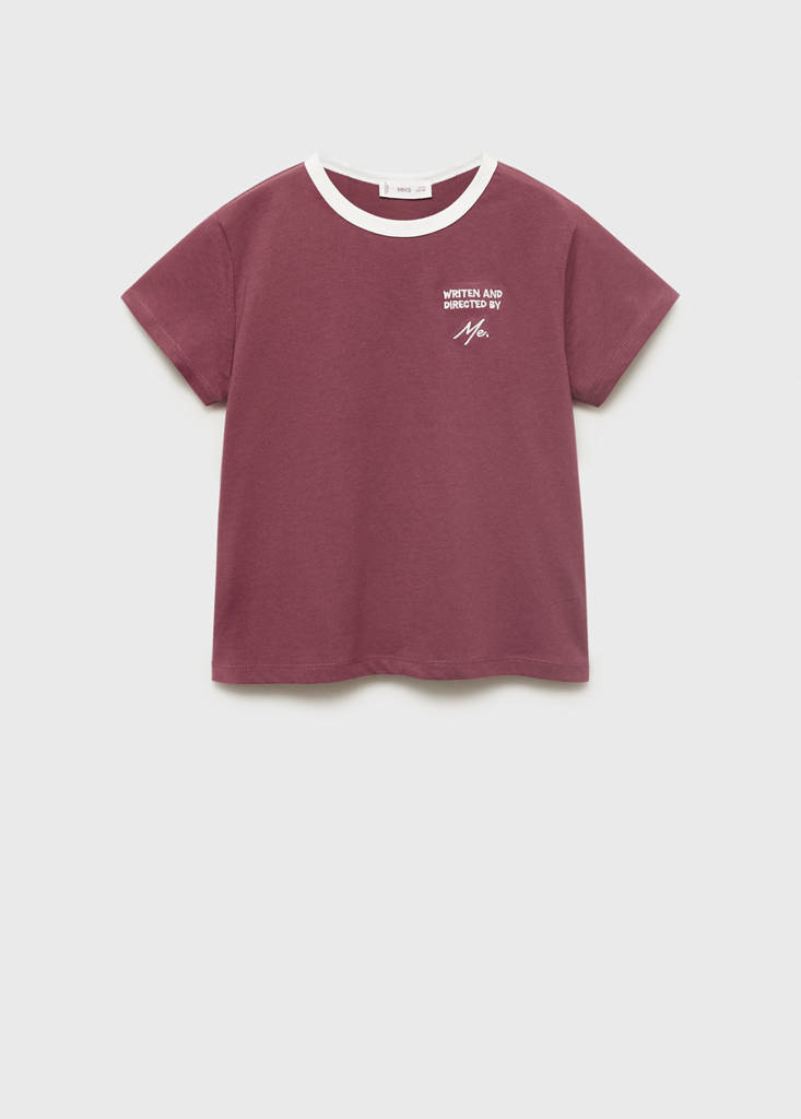 T-shirt with embroidered contrasting collar — Cherry