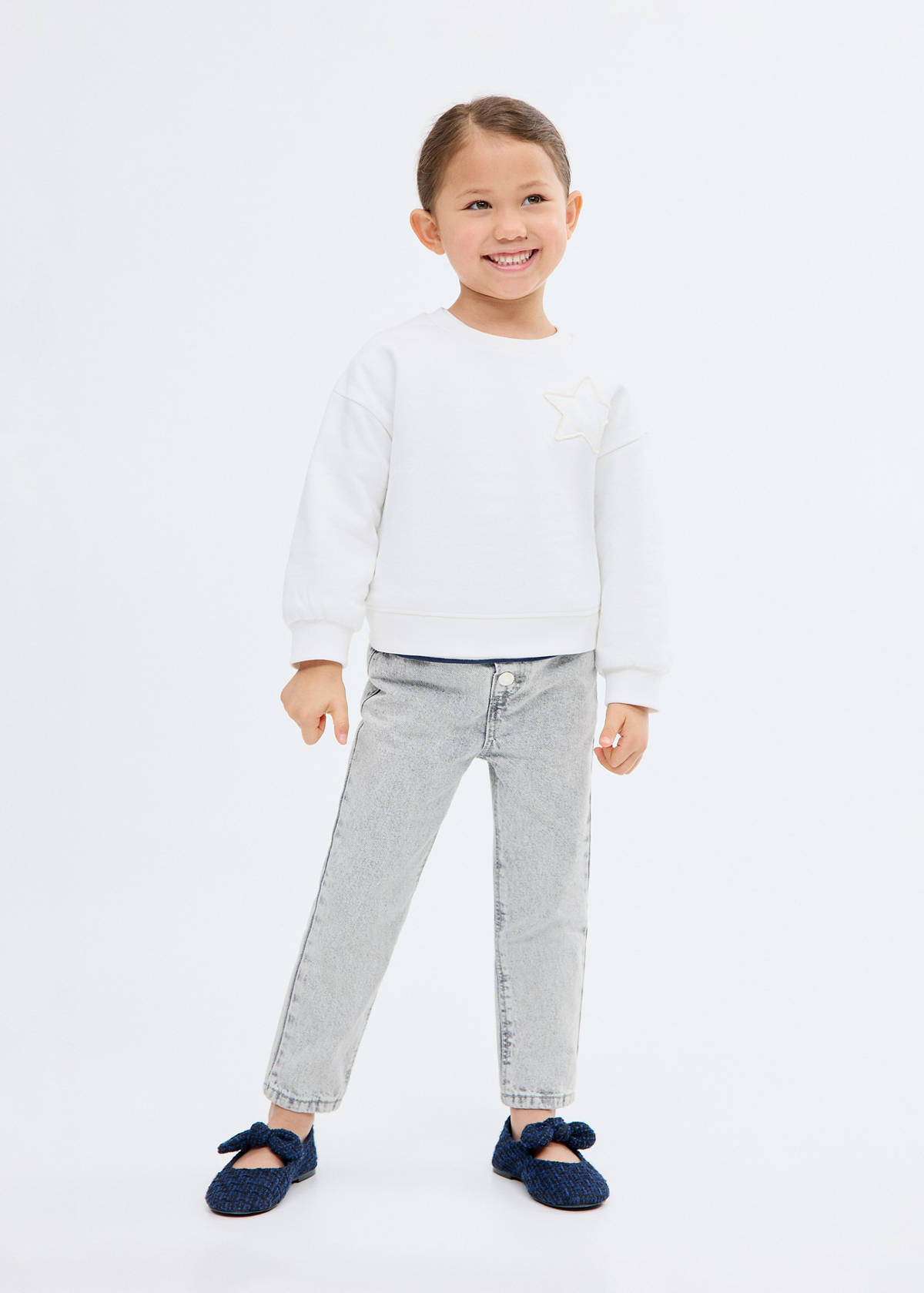 Paper bag jeans with buttons — Denim Grey