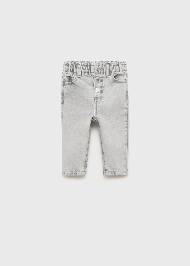 Paper bag jeans with buttons — Denim Grey