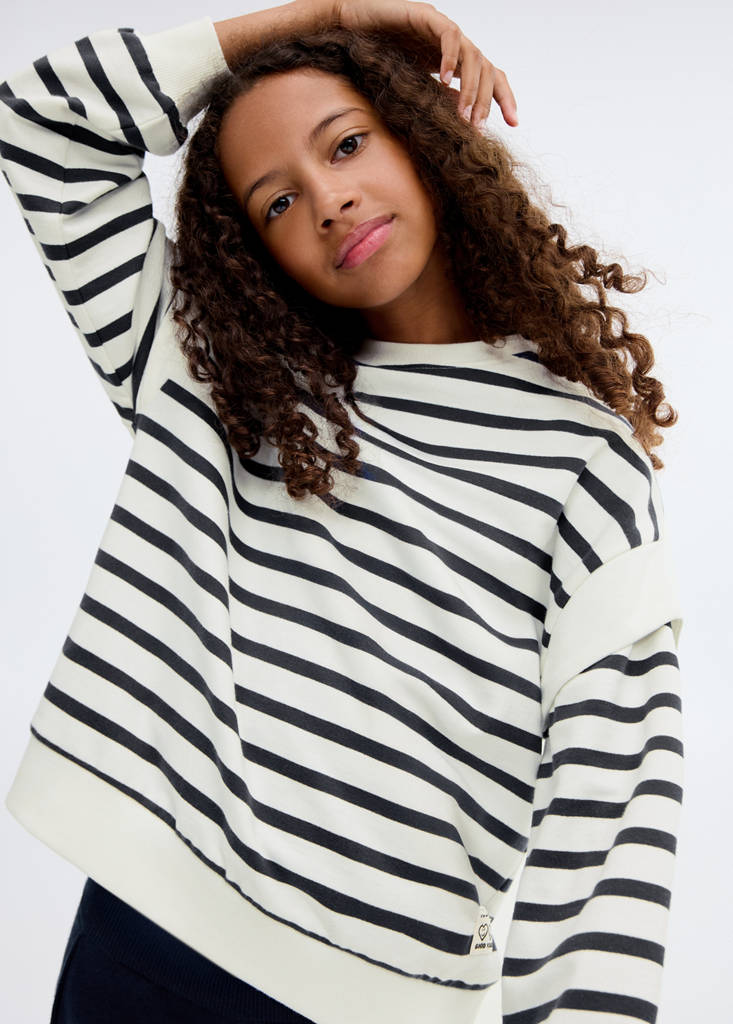 Striped cotton-blend sweatshirt — Navy
