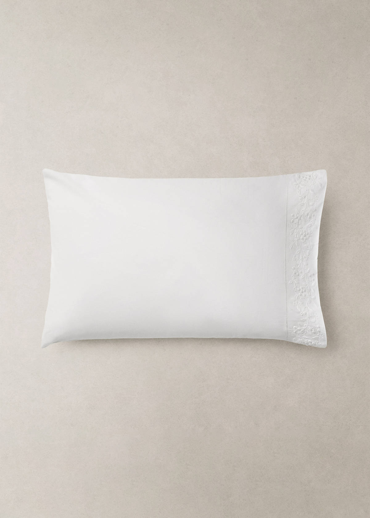 Two pillowcases in embroidered floral percale cotton 50x75 cm — White