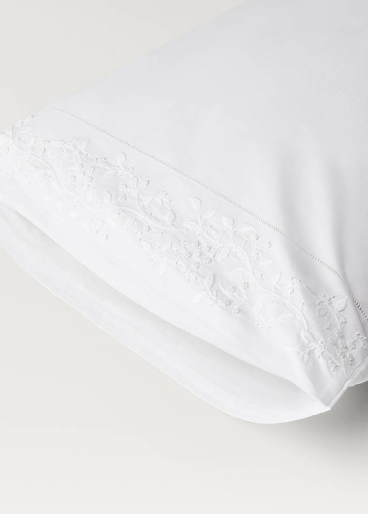 Two pillowcases in embroidered floral percale cotton 50x75 cm — White