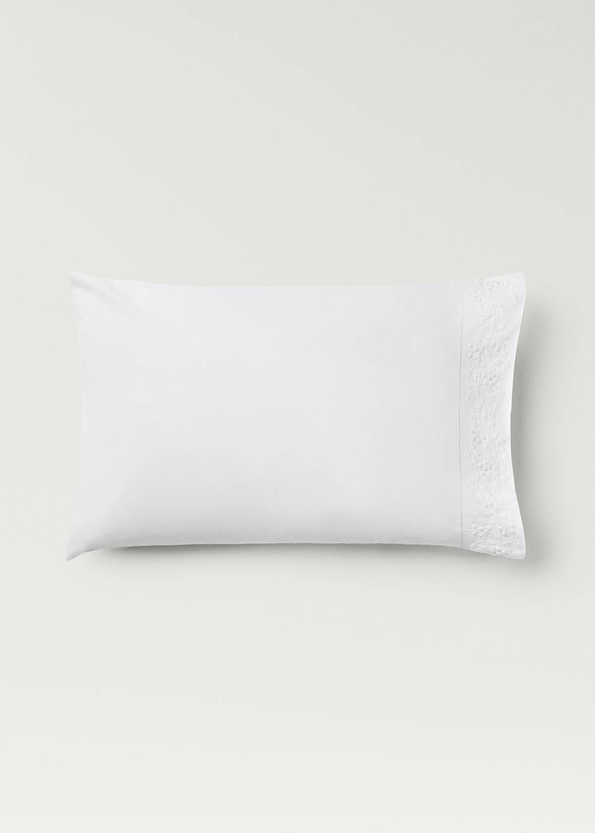 Two pillowcases in embroidered floral percale cotton 50x75 cm — White