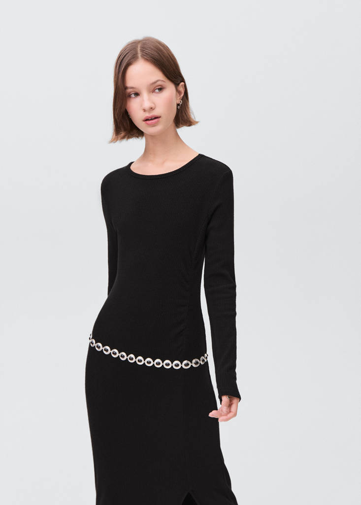 Long dress with side slit — Black