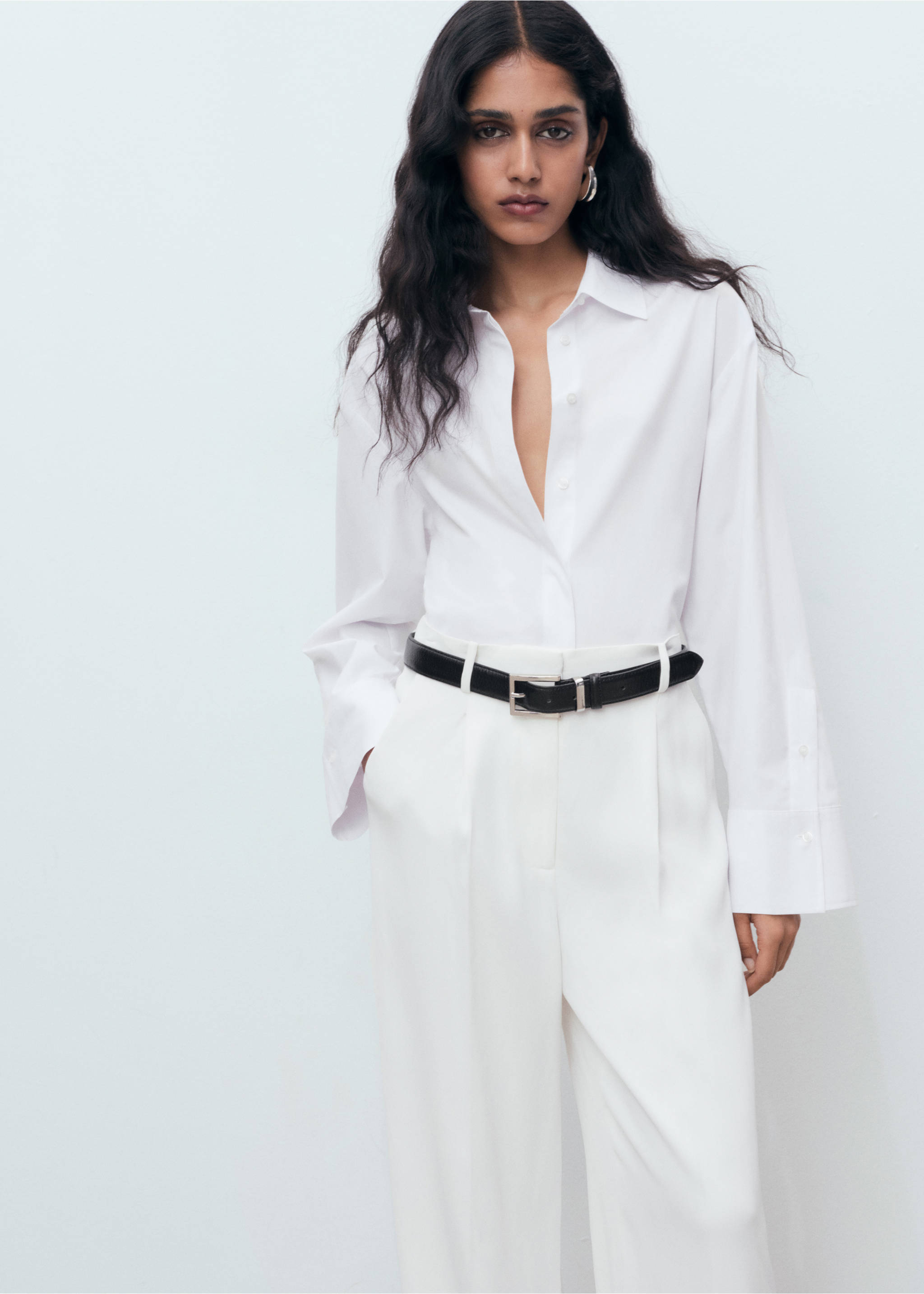 Cropped poplin shirt - Medium plane, Off White. Ref: 17024082-00.