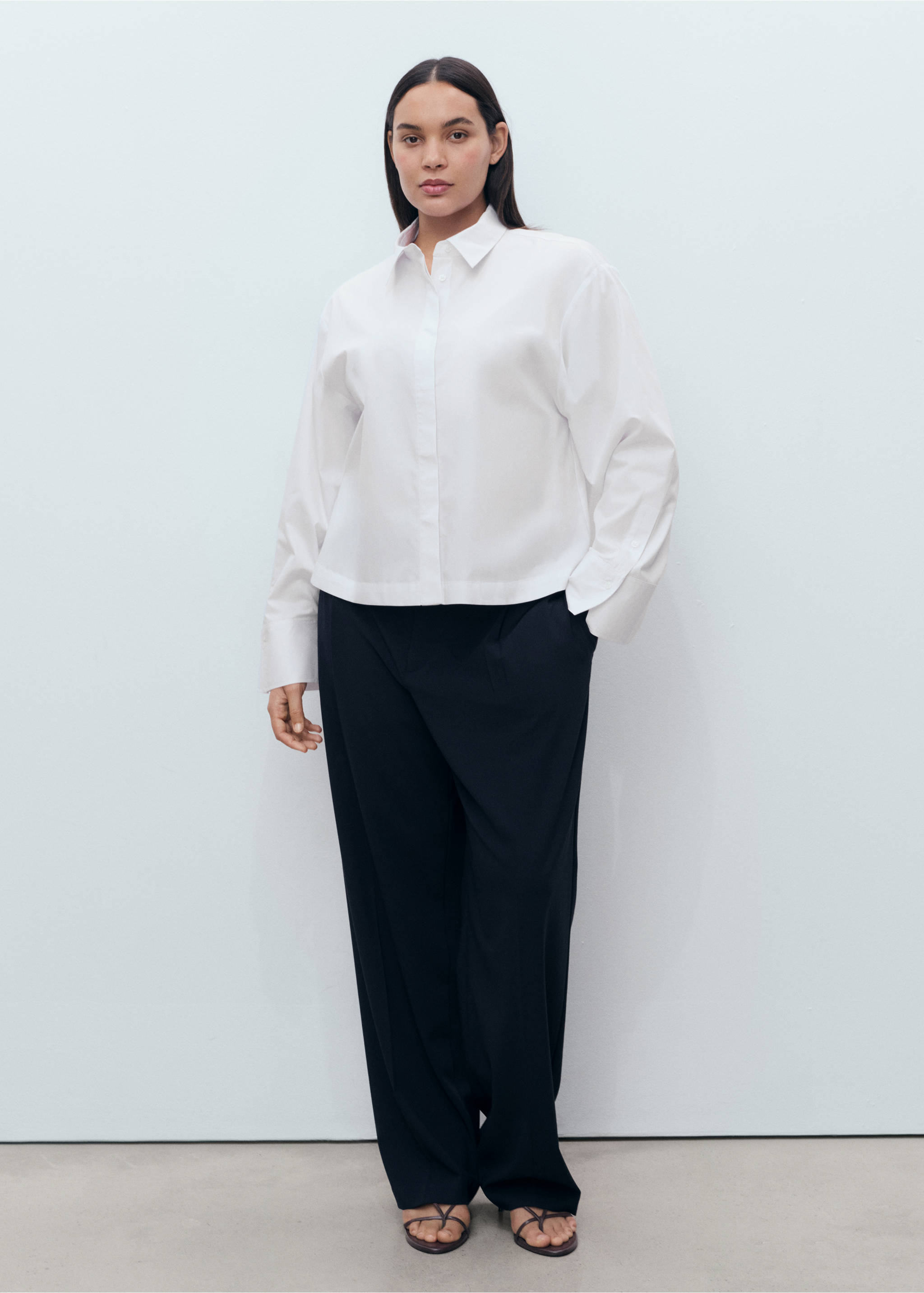 Cropped poplin shirt - Details of the article 3, Off White. Ref: 17024082-00.