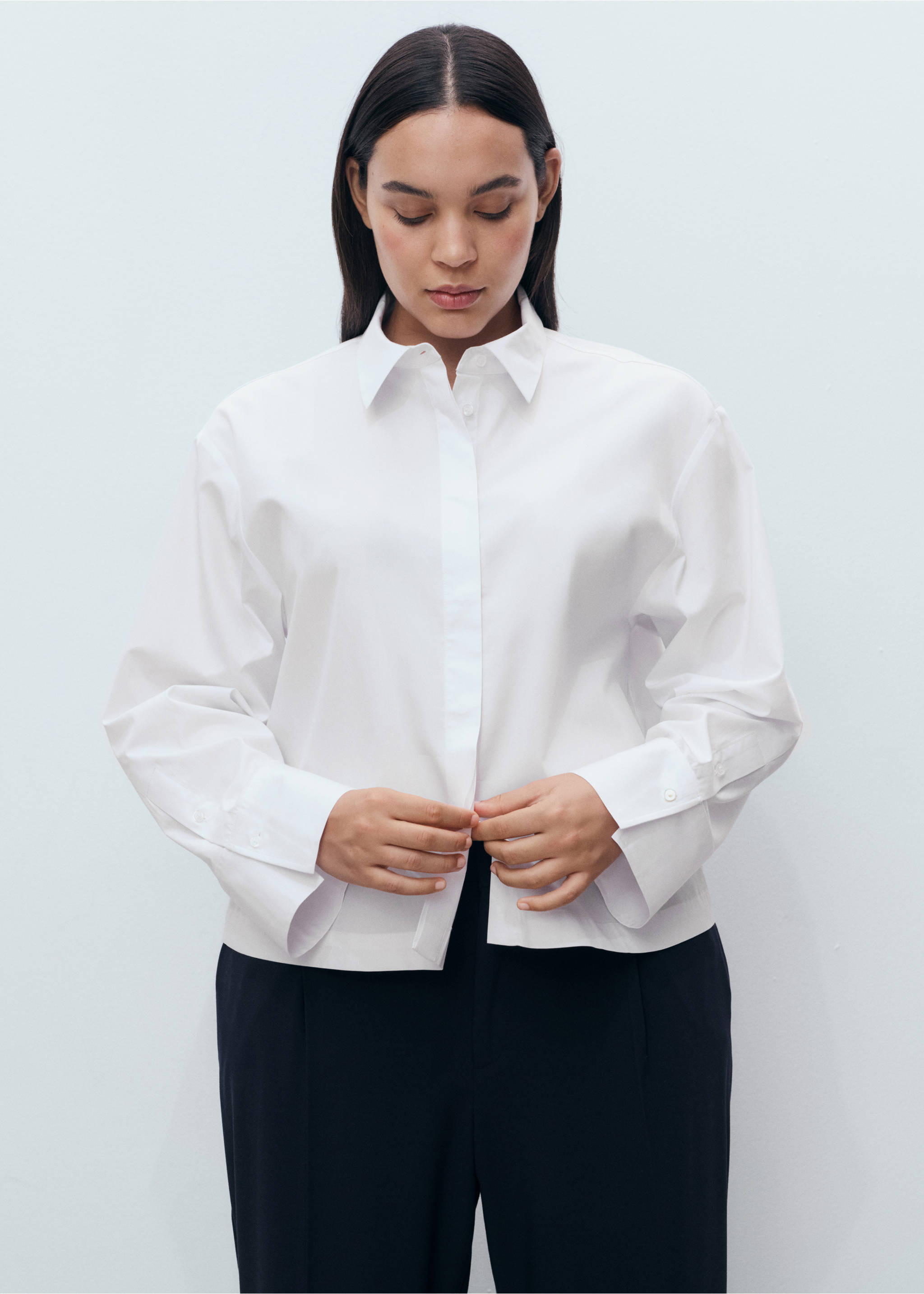 Cropped poplin shirt - Details of the article 5, Off White. Ref: 17024082-00.