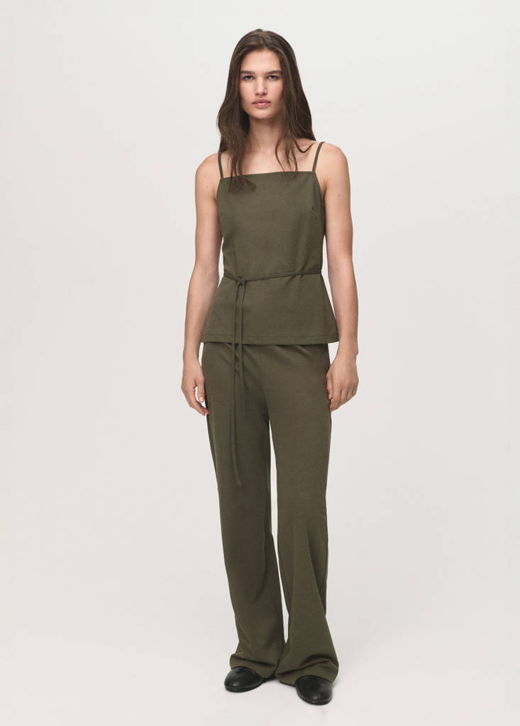 Straight-fit trousers with elastic waist — Khaki
