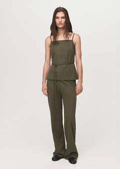 Straight-fit trousers with elastic waist — Khaki 2