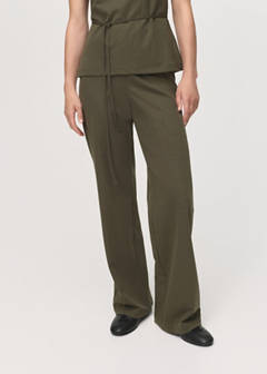 Straight-fit trousers with elastic waist — Khaki 1