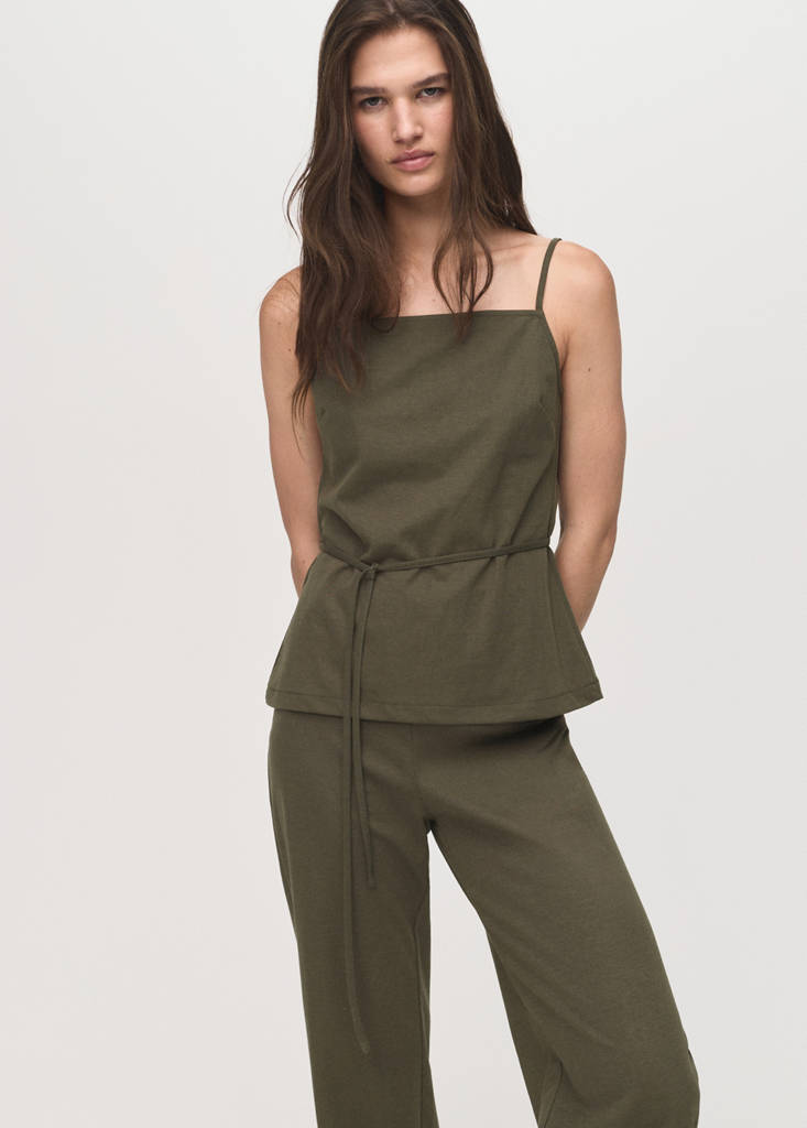 Straight-fit trousers with elastic waist — Khaki