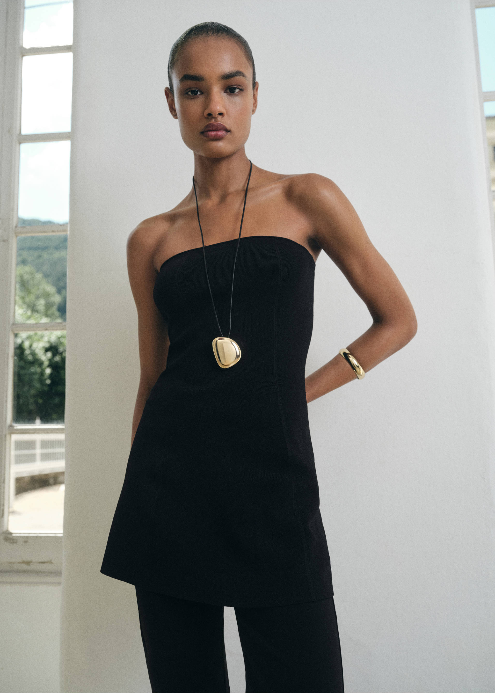 Top bustier maille - Plan moyen, Noir. Ref: 17024085-00.