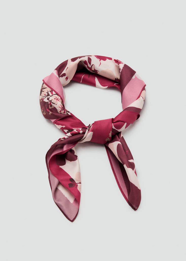 Floral-print satin scarf
