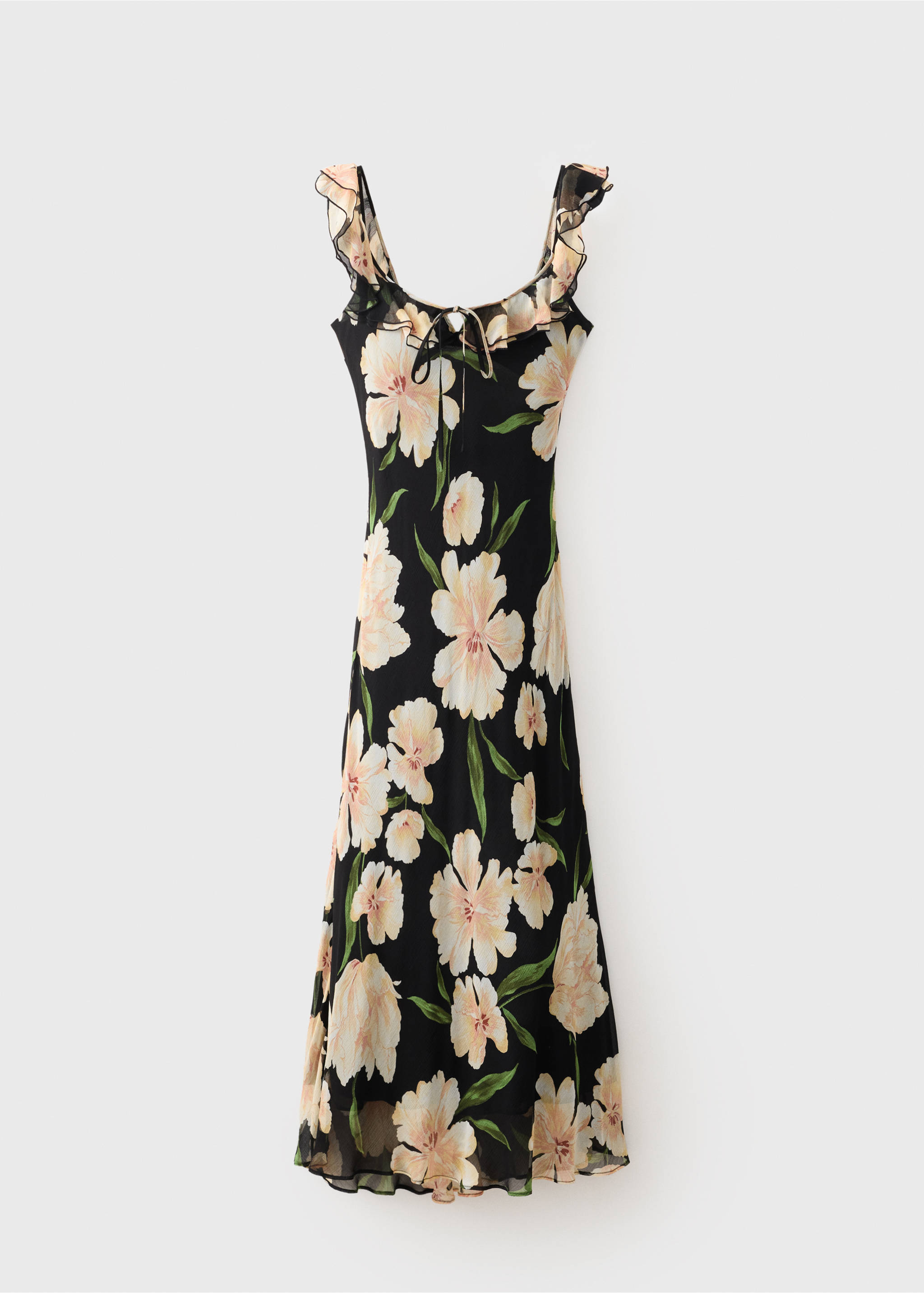 Floral-print dress with ruffle detail - Article without model, Black. Ref: 17024093-00.