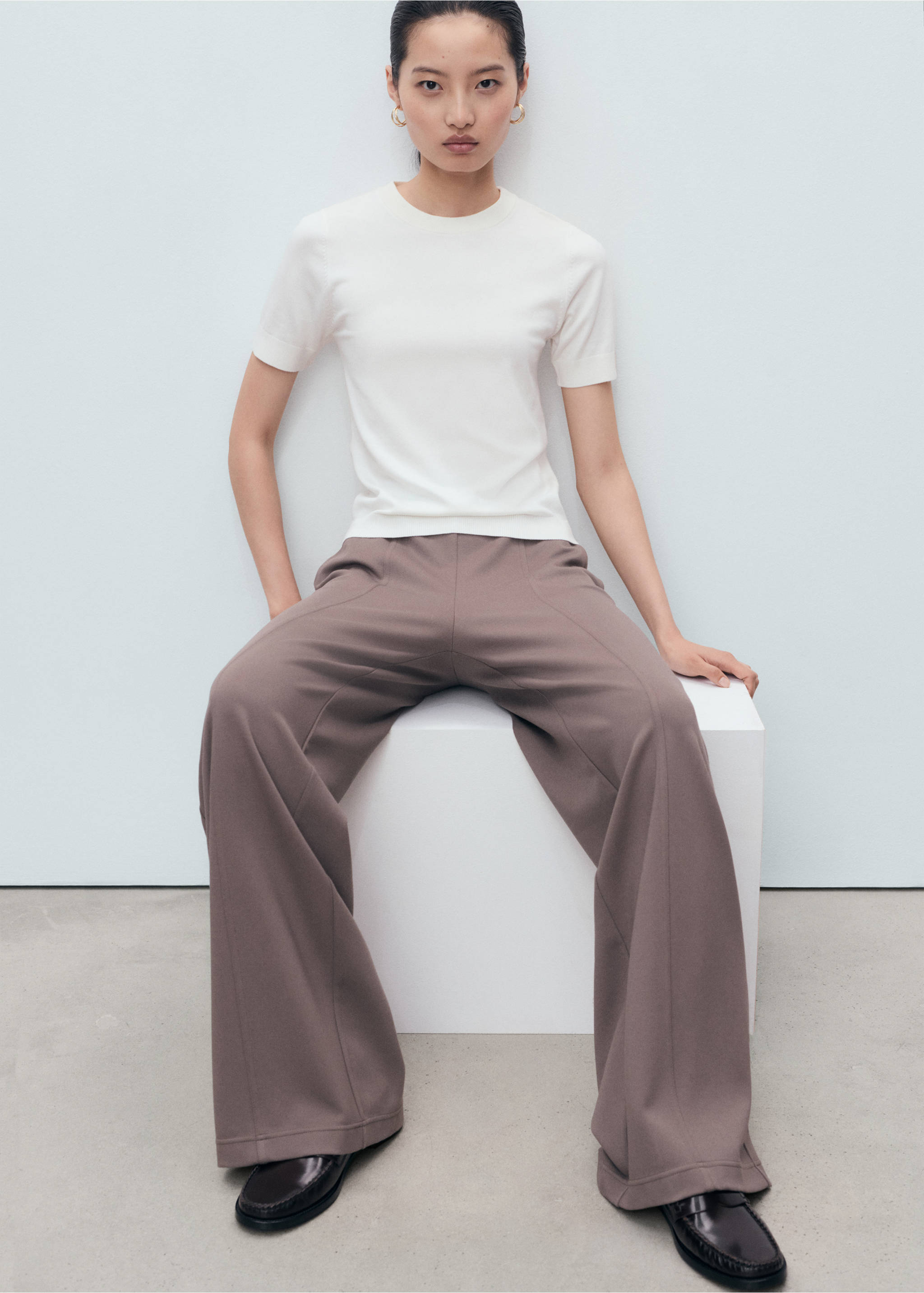 Jogger trousers with elastic waist - Details of the article 2, Medium Brown. Ref: 17024098-00.