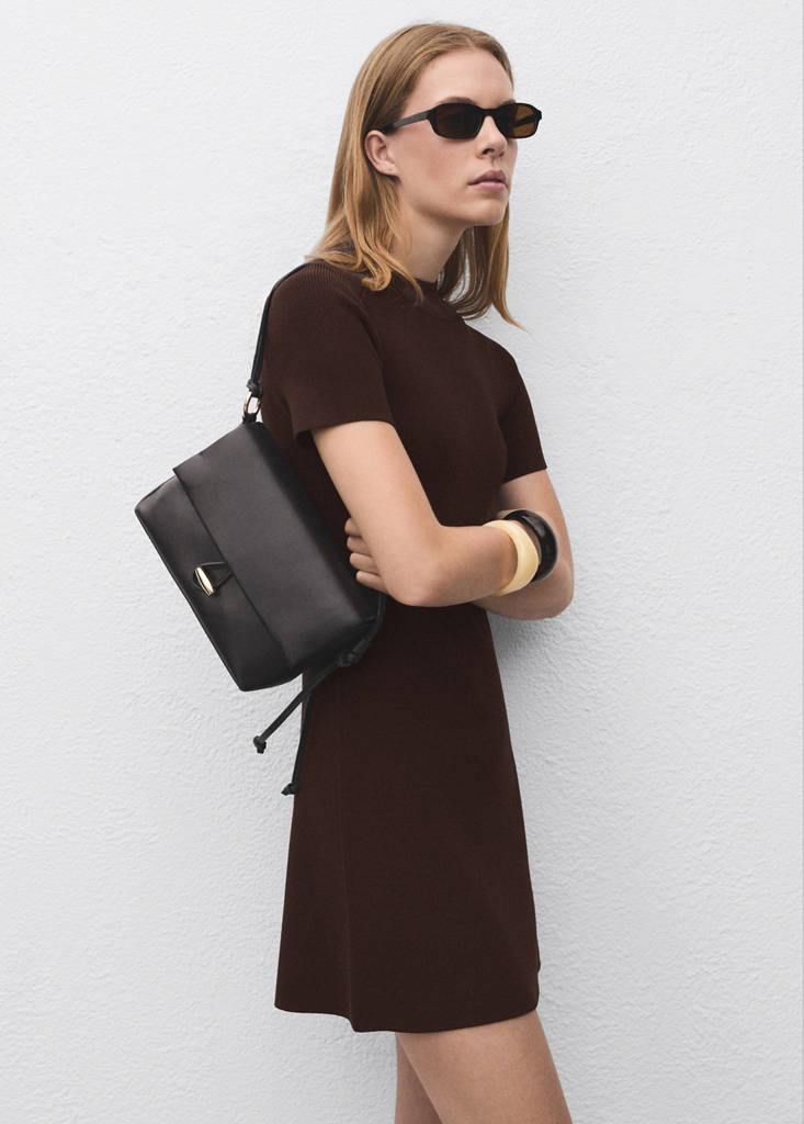 Perkins-neck knitted dress — Chocolate