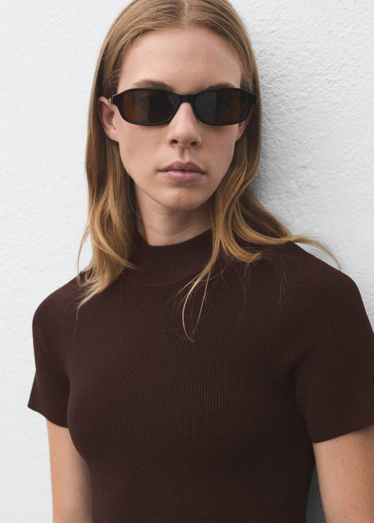 Perkins-neck knitted dress — Chocolate