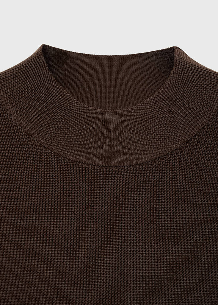 Perkins-neck knitted dress — Chocolate