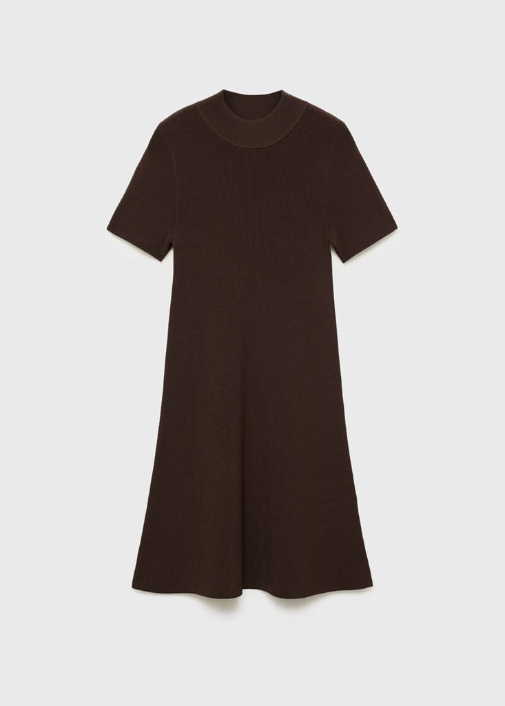 Perkins-neck knitted dress — Chocolate