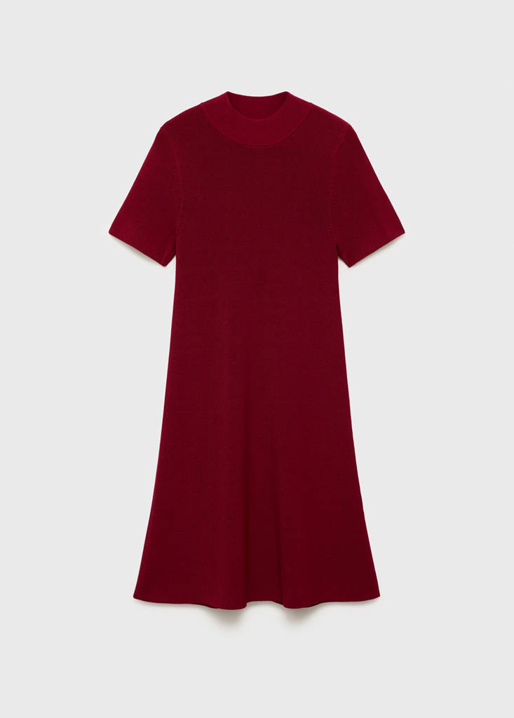Perkins-neck knitted dress — Wine