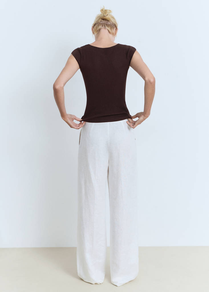 Short-sleeved ribbed sweater — Chocolate